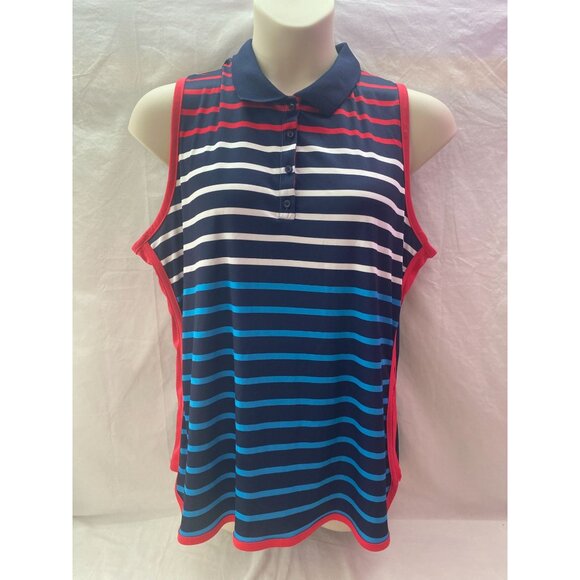 PGA Tour Women's XXL  Blue with Stripes Button Sleeveless Collard Golf Polo - Picture 1 of 5